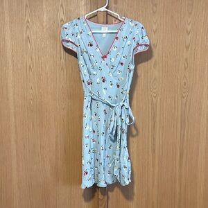 Elegant Light Blue Floral Wrap Dress